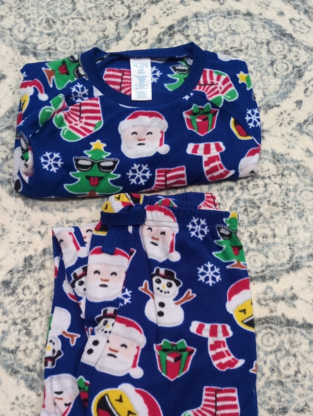 The Children's Place Navy Blue Holiday Emoji Fleece Pajama Set